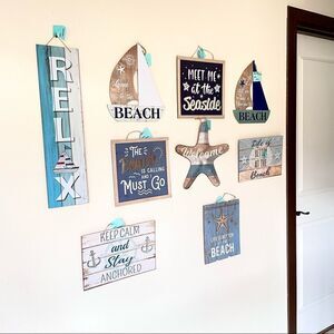 NWT Wall Art 9 Pc Canvas beach farmhouse Collage Decoration Wood wall art decor